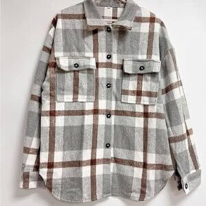Woman’s Flannel Fleece Jacket Sherpa Button Up Shacket size XXL